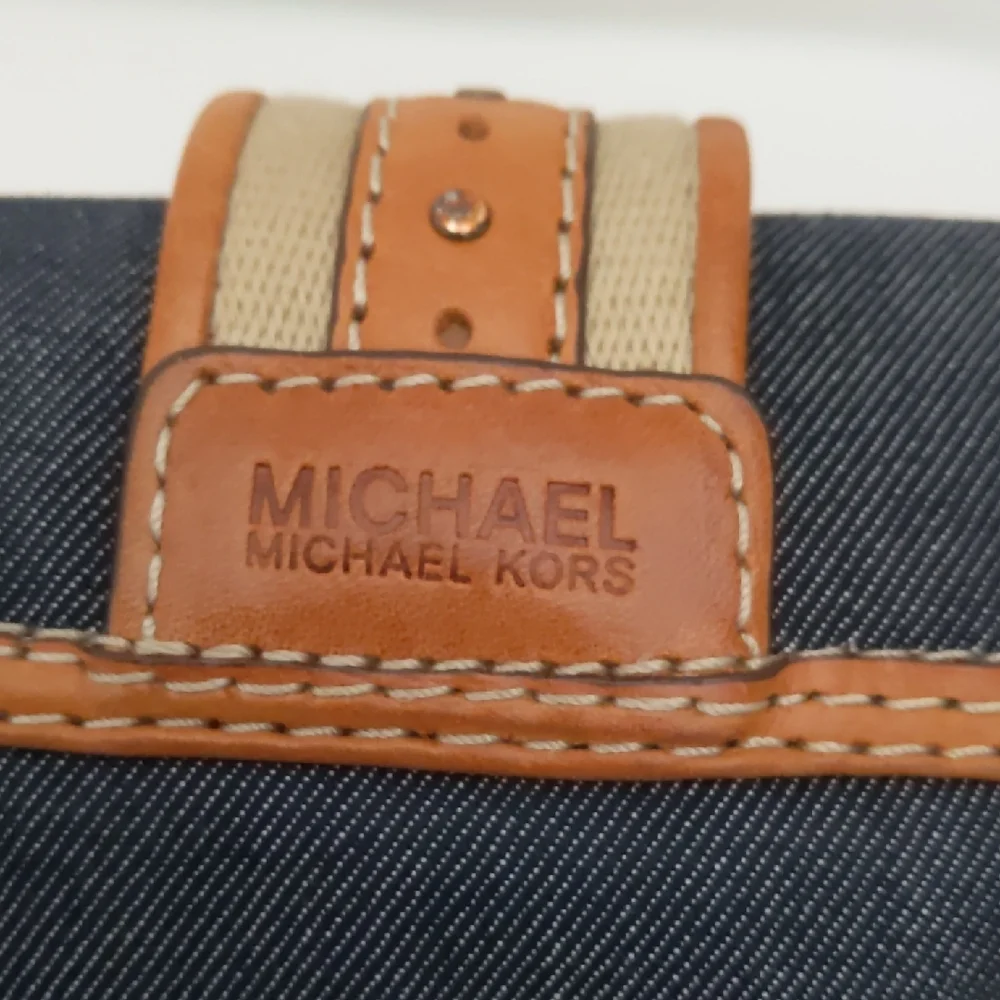 Michael Kors Denim Clutch with Tan Leather Trim